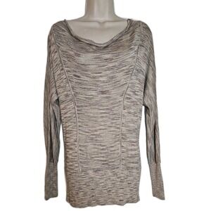 Cache Top Size XS Brown Heather Metallic‎ Gold Knit Top Blouse Round Drape Neck